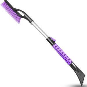 Ice Scraper and Brush for Car, Extendable Snow Brush and Ice Scraper for Car Windshield Window, Car Snow Scraper and Brush with Foam Grip for SUV Truck Automobile Vehicle - Purple