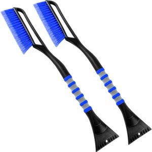 2 Pack 27" Snow Brush and Ice Scrapers for Car Windshield, Detachable Snow Scrapers with Ergonomic Foam Grip for Cars, Trucks, SUVs (Heavy Duty ABS, PVC Brush, Orange)