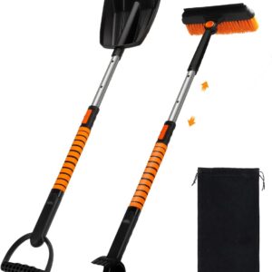 5 in 1 Multi-Functional Snow Brush Ice Scraper and Shovel Kit with Detachable Ergonomic Foam Grip for Car Automobile Vehicle Window SUV Truck Windshield Patios Driveways Sidewalks Winter Snow Removal
