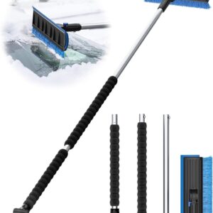 Extra Long 55.7" Ice Scrapers for Car Windshield Multi-Functional Detachable Car Ice Scraper with Foam Grip and 270° Pivoting Brush Head Snow Brush for SUV Truck Auto (Blue)