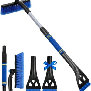 34" Extendable Ice Scrapers for Car Windshield 2-in-1 Snow Brush for Car Snow Scraper for Car Snow Scraper and Drush with Ergonomic Foam Grip for Cars, Trucks, SUVs with 360° Pivoting Brush Head Blue