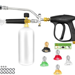 22Pc Foam Cannon for Pressure Washer with Dual-Connector&Short Pressure Washer Gun, Power Washer Gun with 1/4" Quick Connect & M22 Male, 5 Power Washer Sprayer Nozzles,Sealing O-rings,4000 PSI Gifts