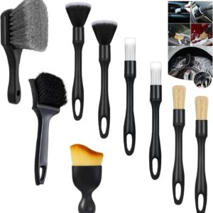 Car Detailing Brush Set, Car Wheel Brush, Tire Brush, Car Interior Dust Cleaning Kit, Ultra Soft Boars Hair Car Interior Detailing Brushes, for Cleaning Car Interior Exterior