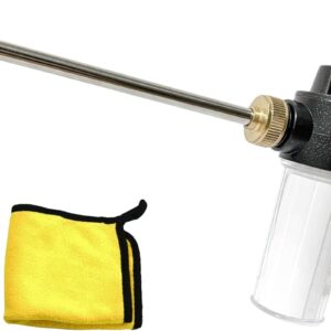 High Pressure Foam Gun Car Wash Sprayer + Washing Towel, Heavy Duty Metal Garden Hose Nozzle with 100cc/3.5oz Plastic Soap Dispenser Bottle, For Gardening, Watering Plants, Floor Cleaning