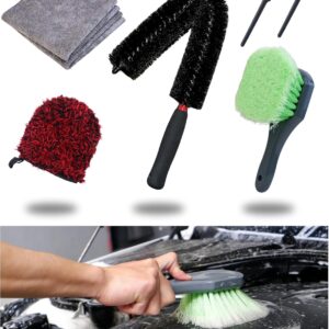 7PACK Car Engine Bay Details Cleaning Kit, Soft-bristled Engine Surface Brush,Long&Slim Bendable Brush, Edgeless Drying Towel,Finger Microfiber Applicator, Deep Cleans Engine Bay Hard to Reach Place